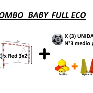 COMBO BABY COMPLETO, JUEGO REDES 3X2 + CONOS + 3 PELOTAS Nº3